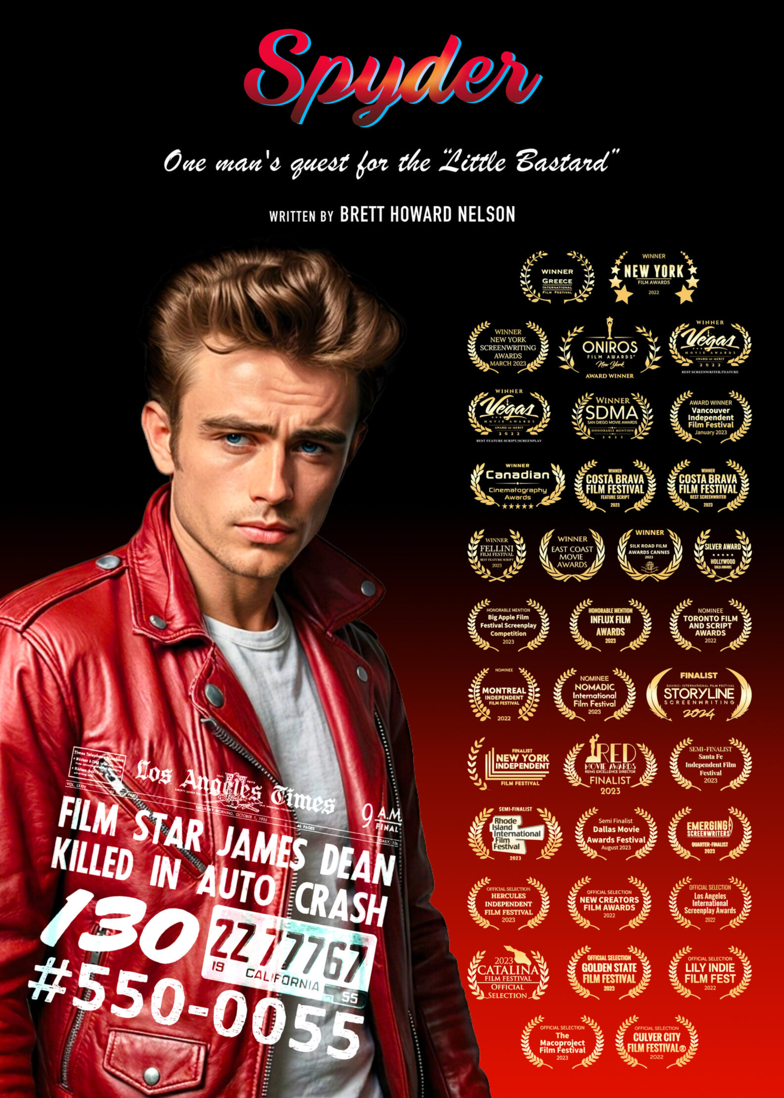 Spyder: One Man's Quest for the "Little Bastard" Spyder screenplay laurel poster.